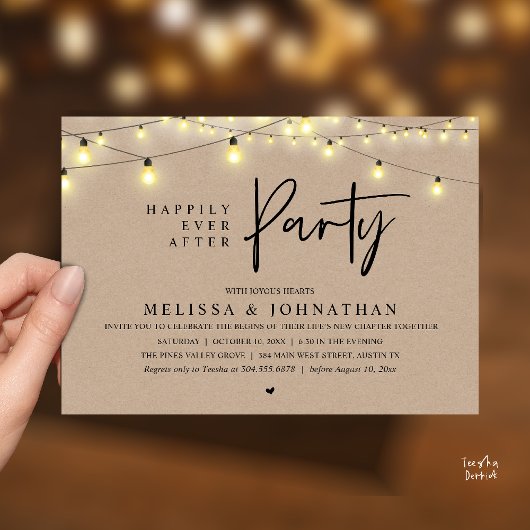 Invitation Happily Ever After Party, Rustic String Lights