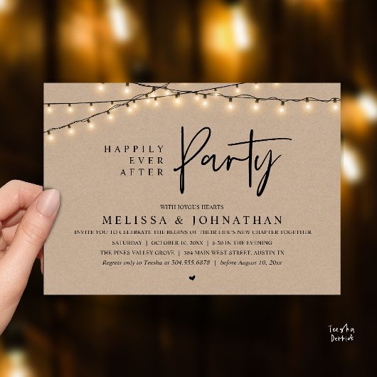Invitation Happily Ever After Party, Rustic String Lights