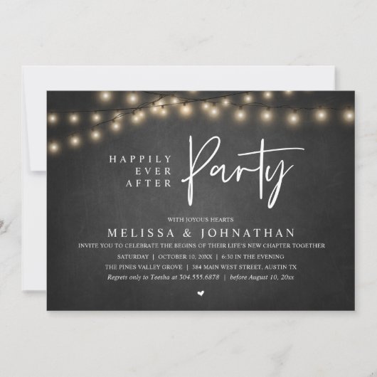 Invitation Happily Ever After Party, Rustic String Lights (Devant)