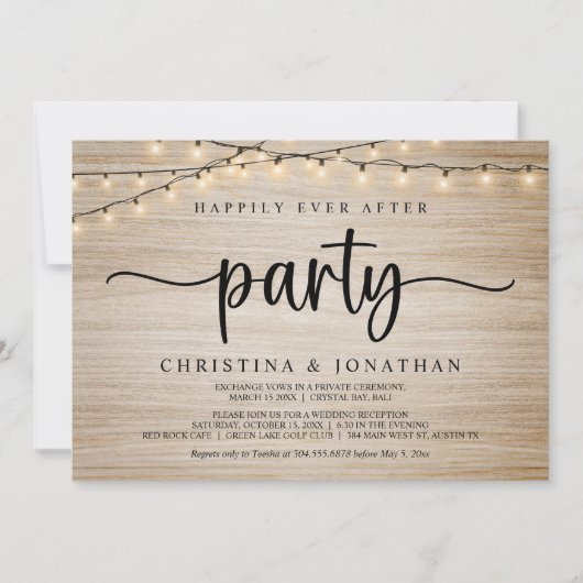 Invitation Happily Ever After Party, Rustic String Lights Wed (Devant)