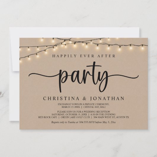 Invitation Happily Ever After Party, Rustic String Lights Wed (Devant)