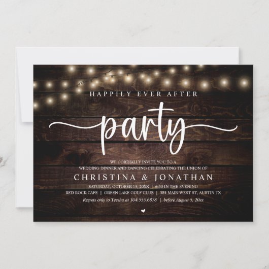 Invitation Happily Ever After Party, Rustic Wedding Dinner (Devant)