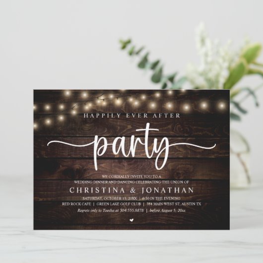 Invitation Happily Ever After Party, Rustic Wedding Dinner (Debout devant)