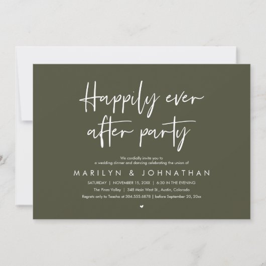Invitation Happily Ever After Party, Wedding Dinner Dancing (Devant)