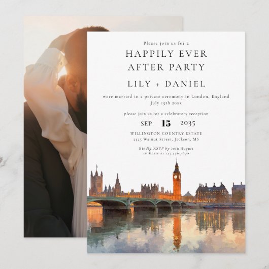Invitation Happily Ever After Photo London Wedding (Devant / Derrière)