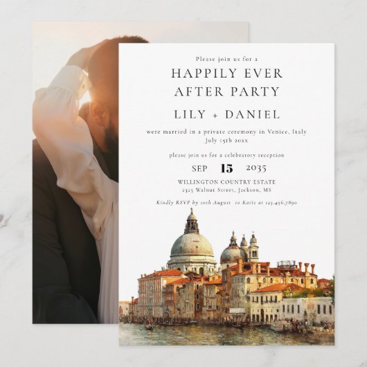 Invitation Happily Ever After Photo Venice Wedding (Devant / Derrière)
