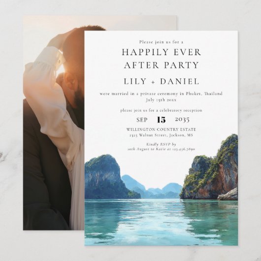 Invitation Happily Ever After Phuket Thailand Photo Wedding (Devant / Derrière)