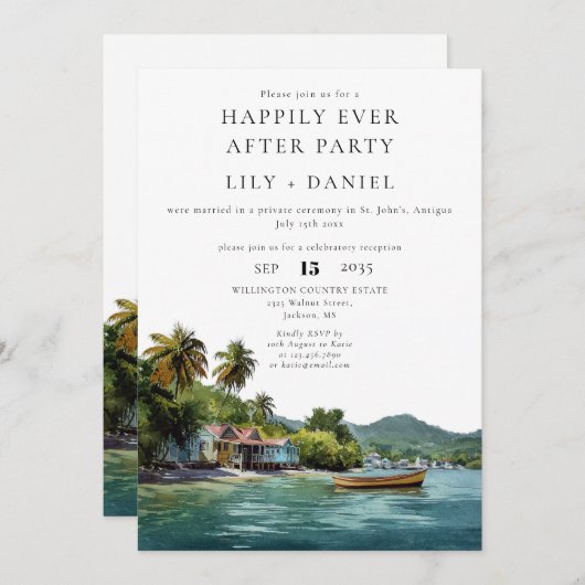 Invitation Happily Ever After Tropical Caribbean Wedding (Devant / Derrière)