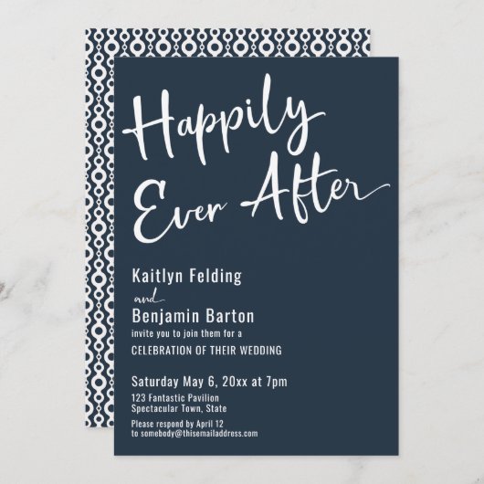 Invitation Happily Ever After Typographie Gras Blanc sur Fond (Devant / Derrière)