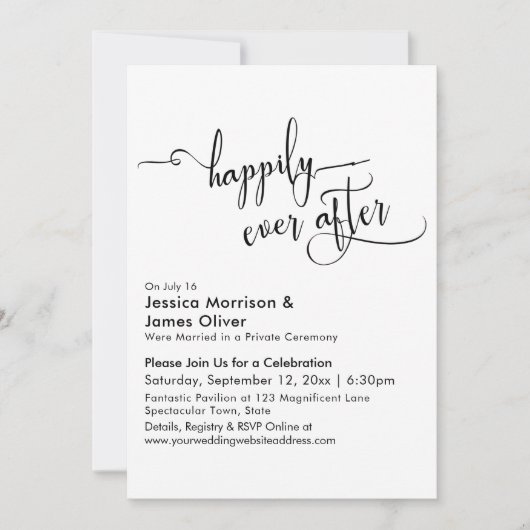 Invitation Happily Ever After Typographie, réception uniqueme (Devant)