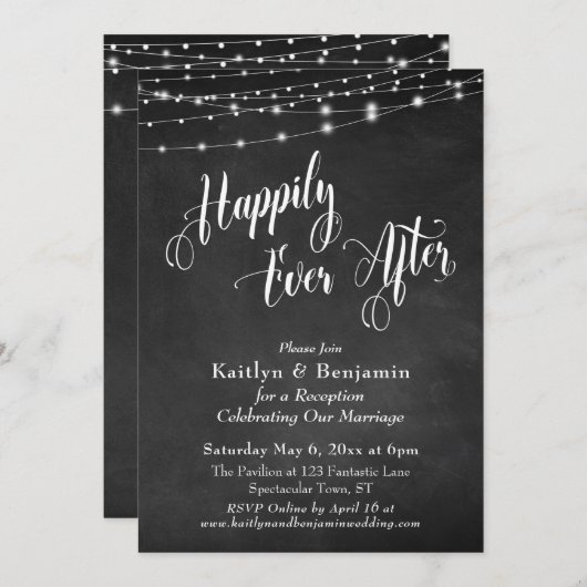 Invitation Happily Ever After Typographie Tableau à Craie Lum (Devant / Derrière)