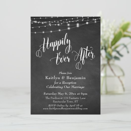 Invitation Happily Ever After Typographie Tableau Noir Lumièr (Debout devant)