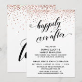 Invitation Happily Ever Ever Cœurs Script Confettis Cuivre (Devant / Derrière)