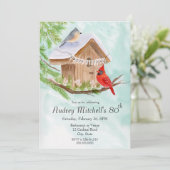 Invitation  Happy 80th Birthday Birds at Birdhouse (Debout devant)
