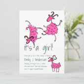 Invitation Happy Baby shower rose chèvre manuscrit (Debout devant)