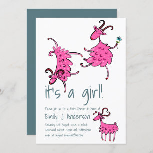 Invitation Happy Baby shower rose chèvre manuscrit