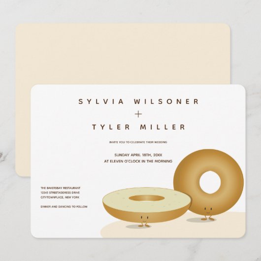 Invitation Happy Bagels Mariage crème blanche Brown (Devant / Derrière)
