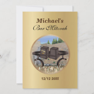 Invitation Happy Bar Mitzvah Jerusalem Kotel Tefillin Gold