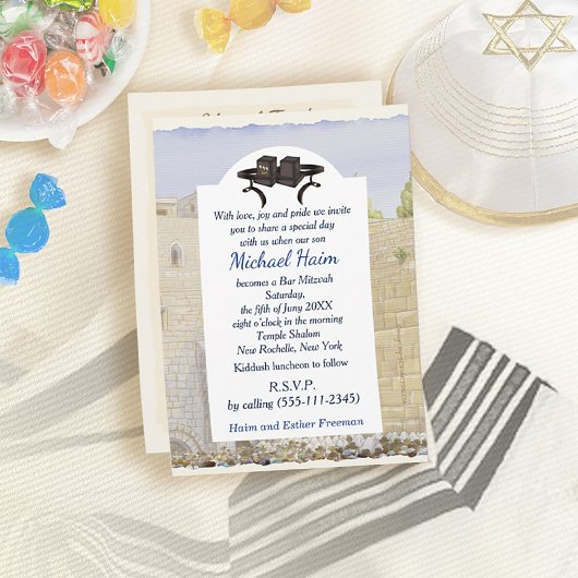 Invitation Happy Bar Mitzvah Jerusalem Kotel Tefillin Vintage