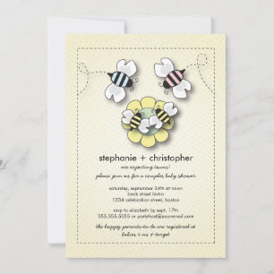 Invitation Happy Bee Famille Couples Baby shower jumeaux