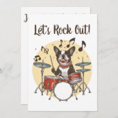 Invitation Happy Birthday Boston Terrier Dog Playing Drums (Devant / Derrière)