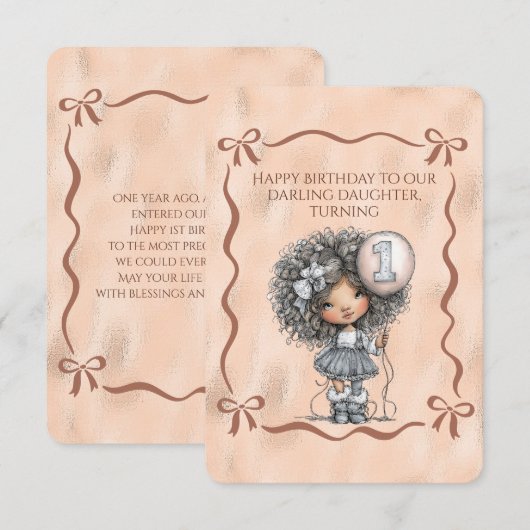 Invitation Happy Birthday Darling Daughter Turning 1 (Devant / Derrière)