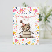 Invitation Happy Birthday Kitten Baby Girl (Debout devant)