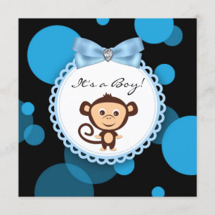 Invitation Happy Blue Monkey Baby shower