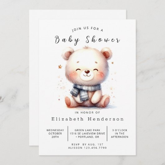 Invitation Happy Boho Bear Baby shower (Devant / Derrière)