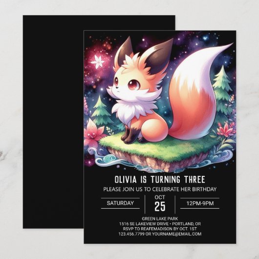 Invitation Happy Boho Fox Anniversaire numérique (Devant / Derrière)