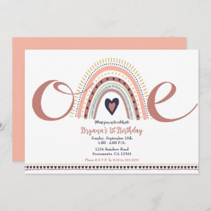 Invitation Happy Boho Rainbow Modern 1 1st Birthday Party