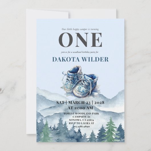 Invitation Happy Camper 1er Anniversaire Camping Party (Devant)