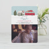 Invitation Happy Camper Christmas Blue 1st Birthday Photo (Debout devant)