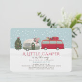 Invitation Happy Camper Christmas Blue Boy Baby shower (Debout devant)