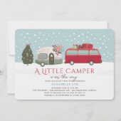 Invitation Happy Camper Christmas Blue Boy Baby shower (Devant)