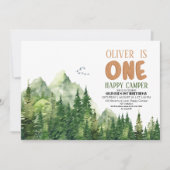 Invitation Happy Camper Green Watercolor Forest 1er anniversa (Devant)