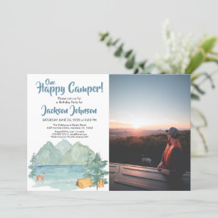 Invitation Happy Camper Photo Rustic Mountains Anniversaire