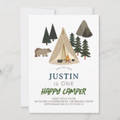 Invitation Happy Camper Tent Bear Boy 1er Anniversaire Invita (Devant)