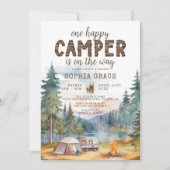 Invitation Happy Camper Watercolor Baby shower boisé (Devant)