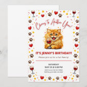 Invitation Happy Cat Wine Birthday Cheers to Another Year (Devant / Derrière)