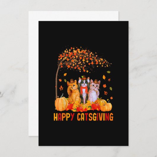 Invitation Happy Catsgiving Cute Thanksgiving Chat Amoureux C (Devant / Derrière)