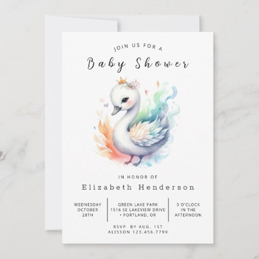 Invitation Happy Custom Swan Baby shower (Devant)