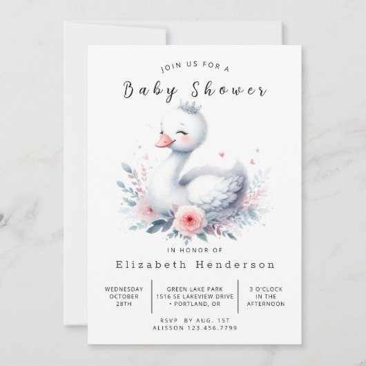 Invitation Happy Custom Swan Baby shower (Devant)