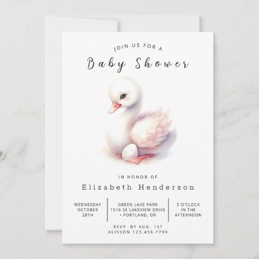 Invitation Happy Custom Swan Baby shower (Devant)