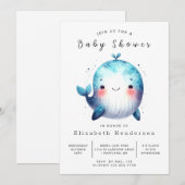 Invitation Happy Digital Whale Baby shower (Devant / Derrière)