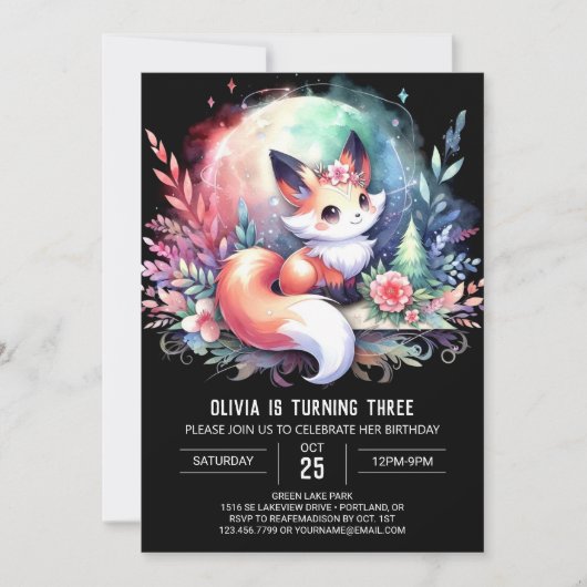 Invitation Happy Dreamy Fox Anniversaire numérique (Devant)