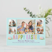 Invitation Happy Easter Family Photo Collage Blue (Debout devant)