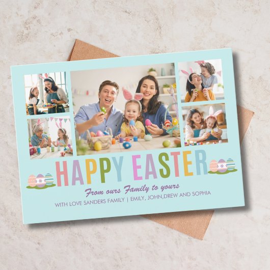 Invitation Happy Easter Family Photo Collage Blue