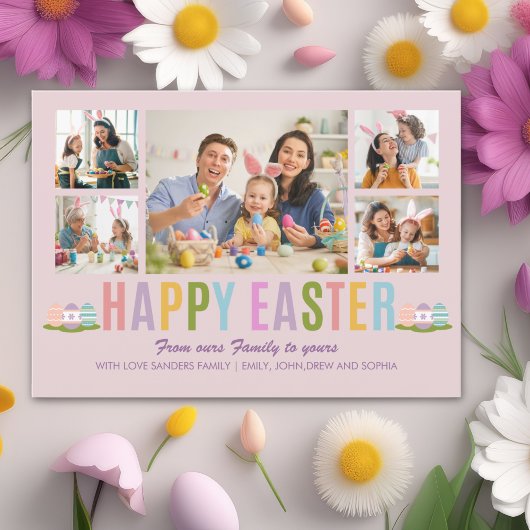 Invitation Happy Easter Family Photo Collage Pink