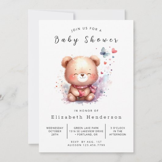 Invitation Happy Editable Bear Baby shower (Devant)